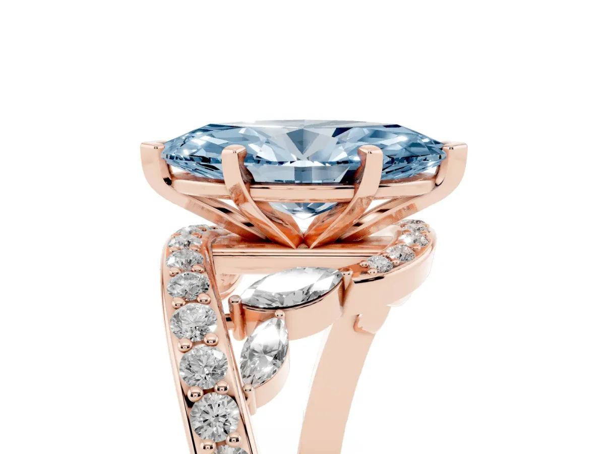 Fancy Blue Marquise Cut Solitaire with Pavé Twist Band and Four-Prong Setting Rose gold