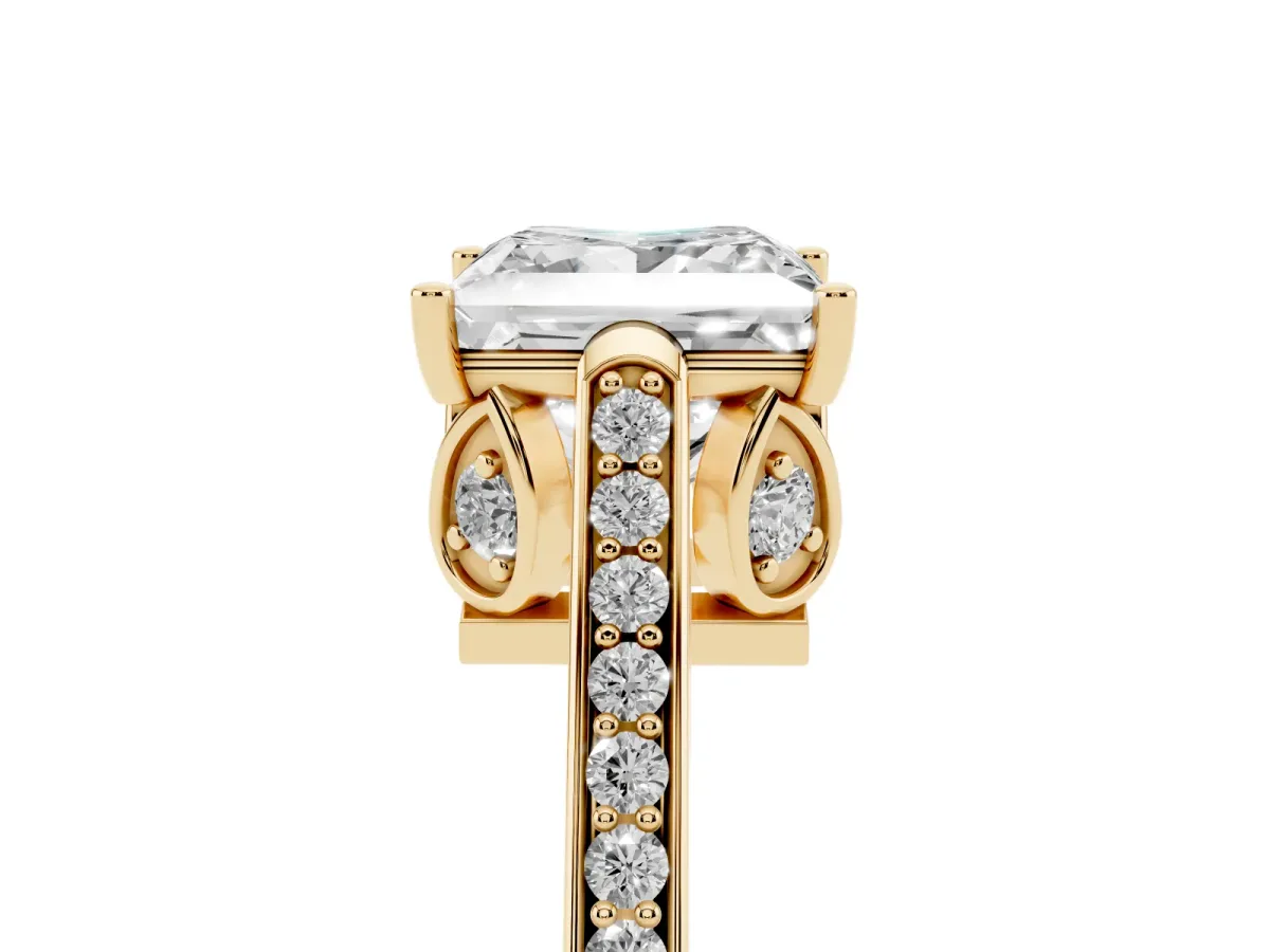 Princess Cut Cut Cathedral Pave Diamond Engagement Ring with Six-Prong Setting Yellow gold
