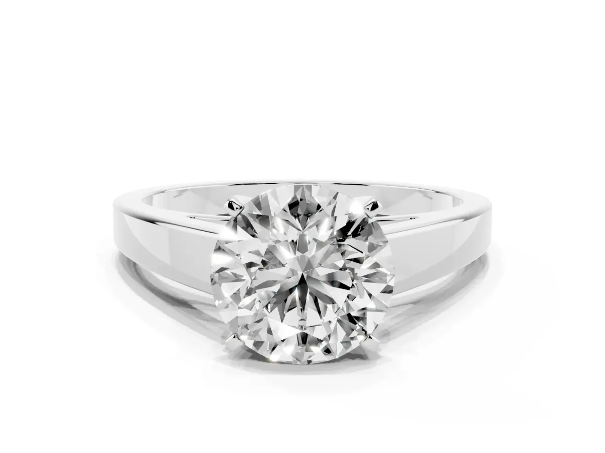 Round Cut Solitaire Engagement Ring with Four-Prong Setting and Tapered Band White gold