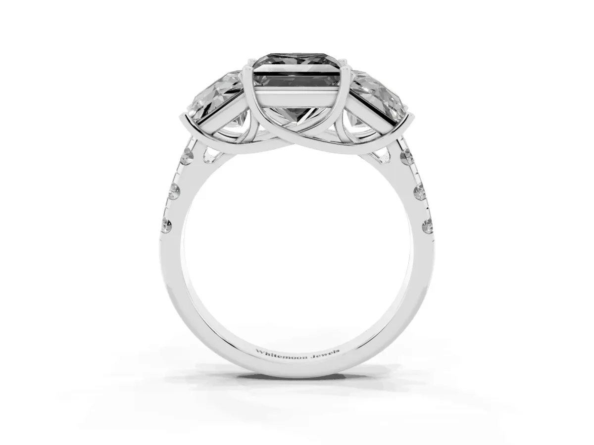 Fancy Black Three-Stone Princess Cut Diamond Pavé Band with Prong Setting Silver