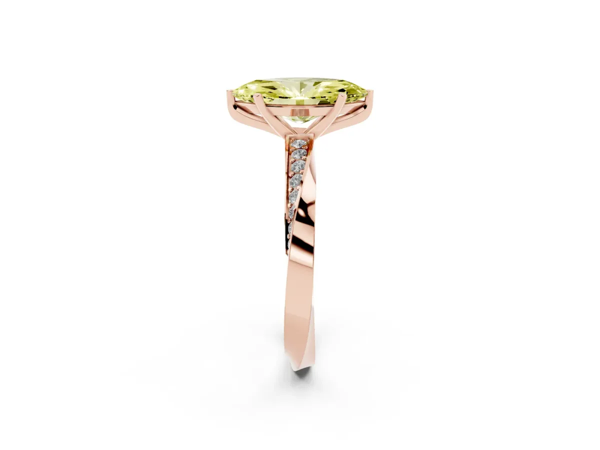 Fancy Yellow Marquise Cut Diamond Engagement Ring with Side Stone Accents and Four-Prong Setting Rose gold