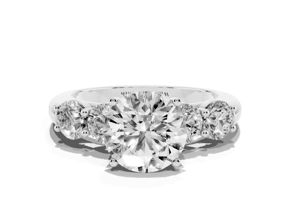 Round Cut Cut Five-Stone Prong Set Diamond Ring with Classic Band Silver