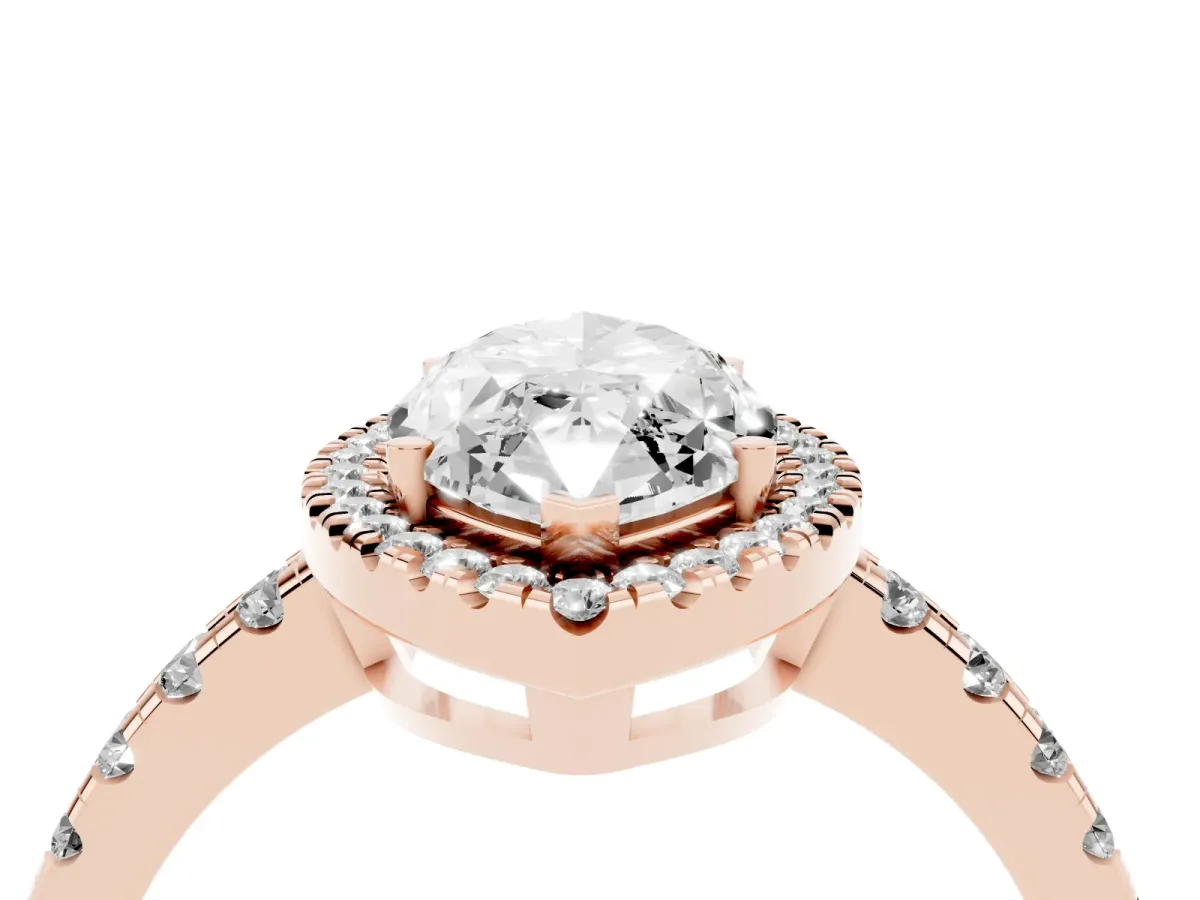 Marquise Cut Diamond Halo Ring with Pavé Band and Four-Prong Setting Rose gold
