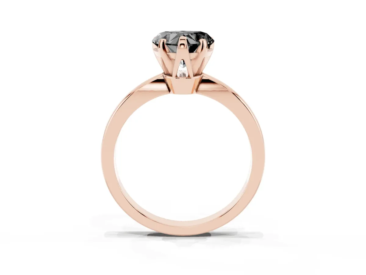 Fancy Black Heart Cut Solitaire Engagement Ring with Six-Prong Setting and Tapered Band Rose gold