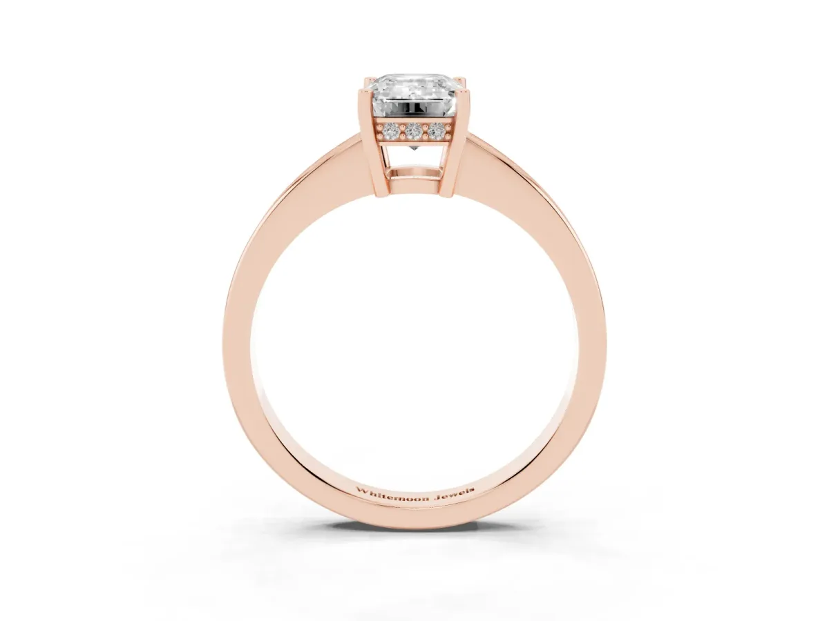 Emerald Cut Solitaire Pavé Band Prong Setting Ring Rose gold