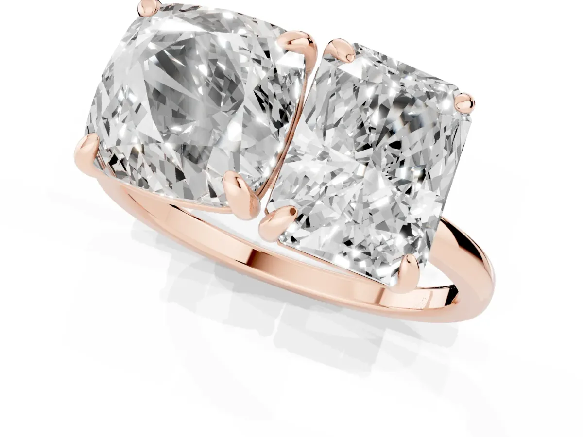 Cushion and Radiant Toi Moi Ring with Prong Setting and Plain Band Rose gold