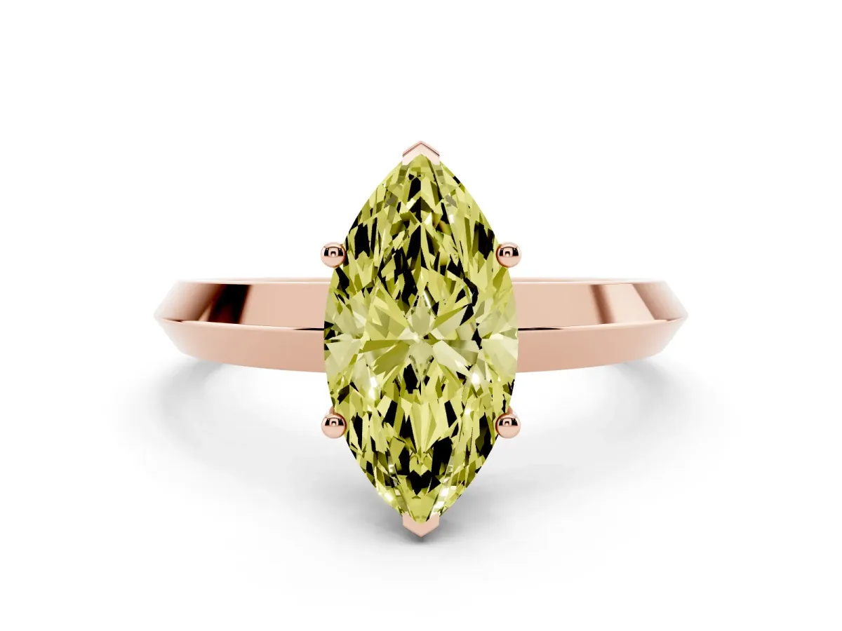 Fancy Yellow Marquise Cut Cut Solitaire Engagement Ring with Flat Band and Four-Prong Setting Rose gold