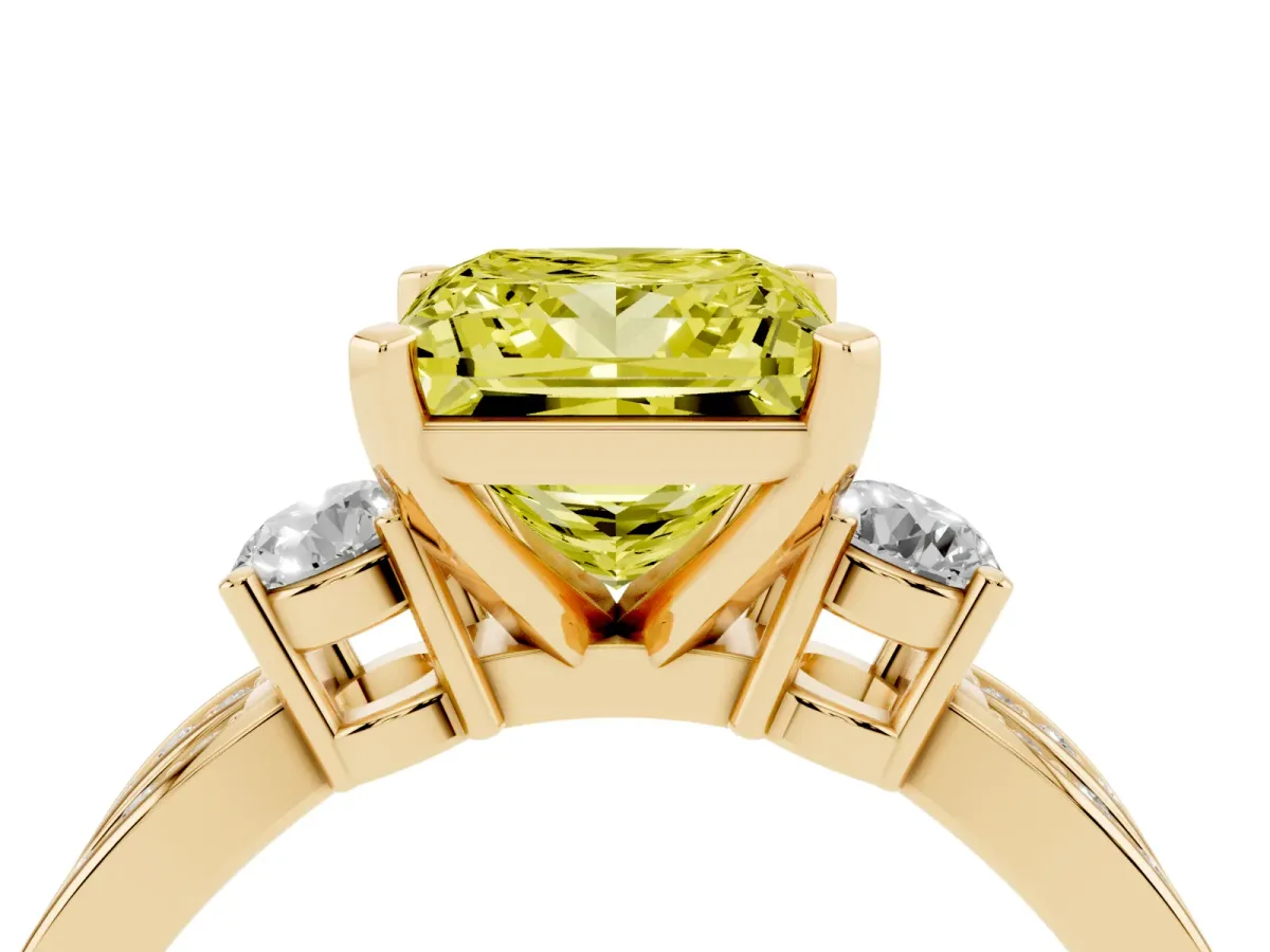 Fancy Yellow Three-Stone Princess Cut Cut Diamond Twist Band with Prong Setting Yellow gold
