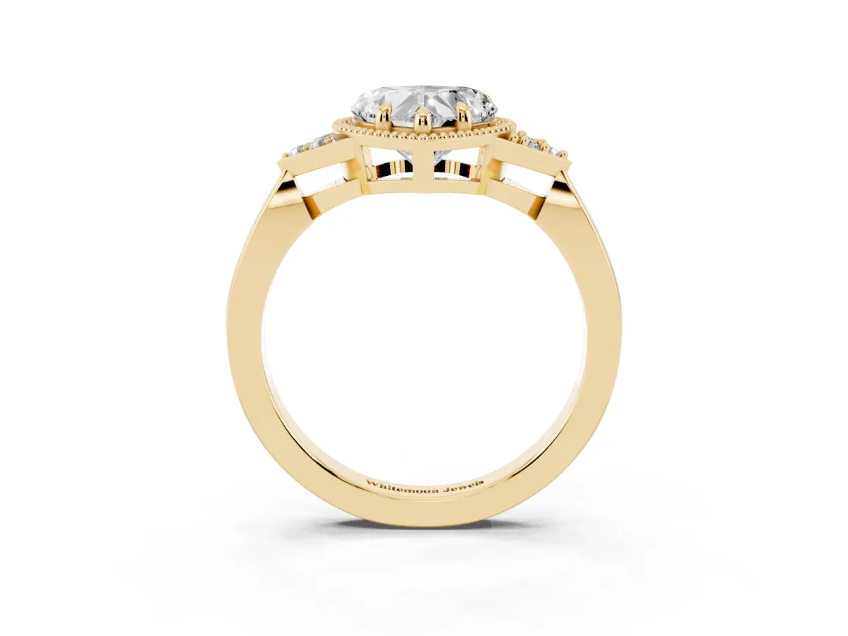 Heart Cut Diamond Halo Ring with Tapered Band and Four-Prong Setting Yellow gold