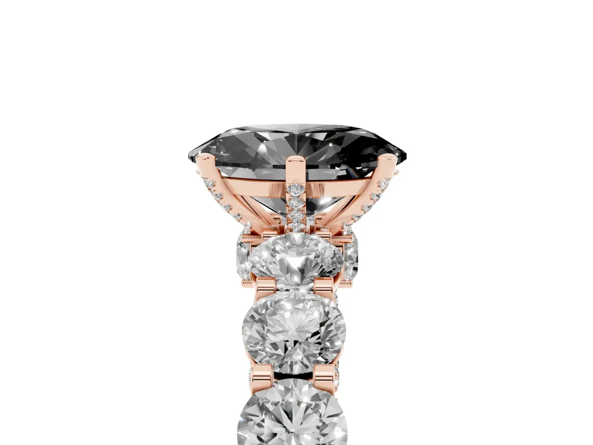 Fancy Black Oval Cut Diamond Side Stone Engagement Ring with Four-Prong Setting Rose gold