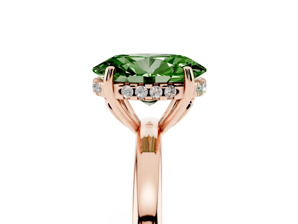 Fancy Green Oval Cut Solitaire Diamond Ring with Prong Setting and Plain Band Rose gold
