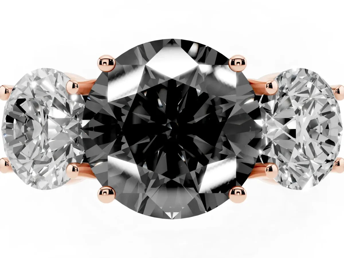 Fancy Black Three-Stone Round Cut Diamond Pavé Band with Prong Setting Rose gold