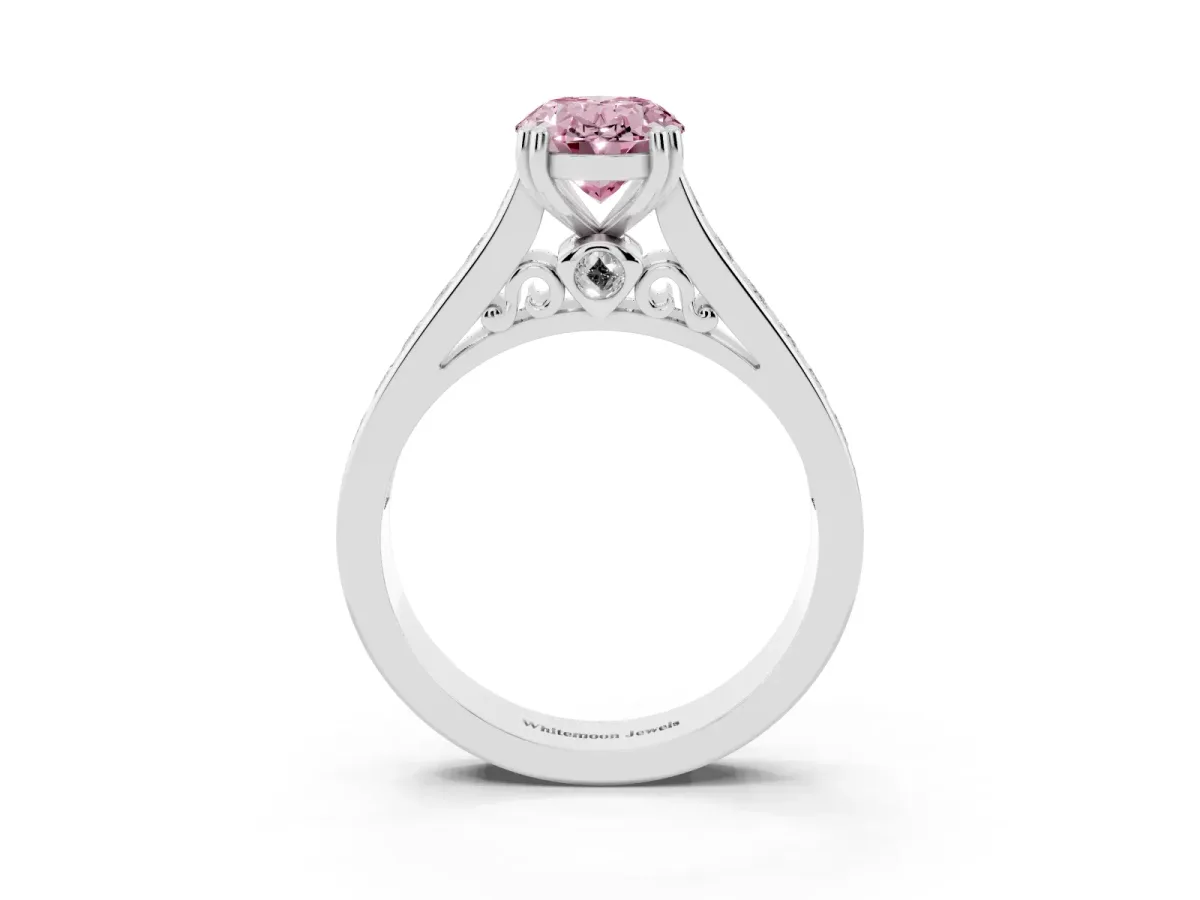 Fancy Pink Oval Cut Cut Channel Set Solitaire Engagement Ring with Prong Setting Silver