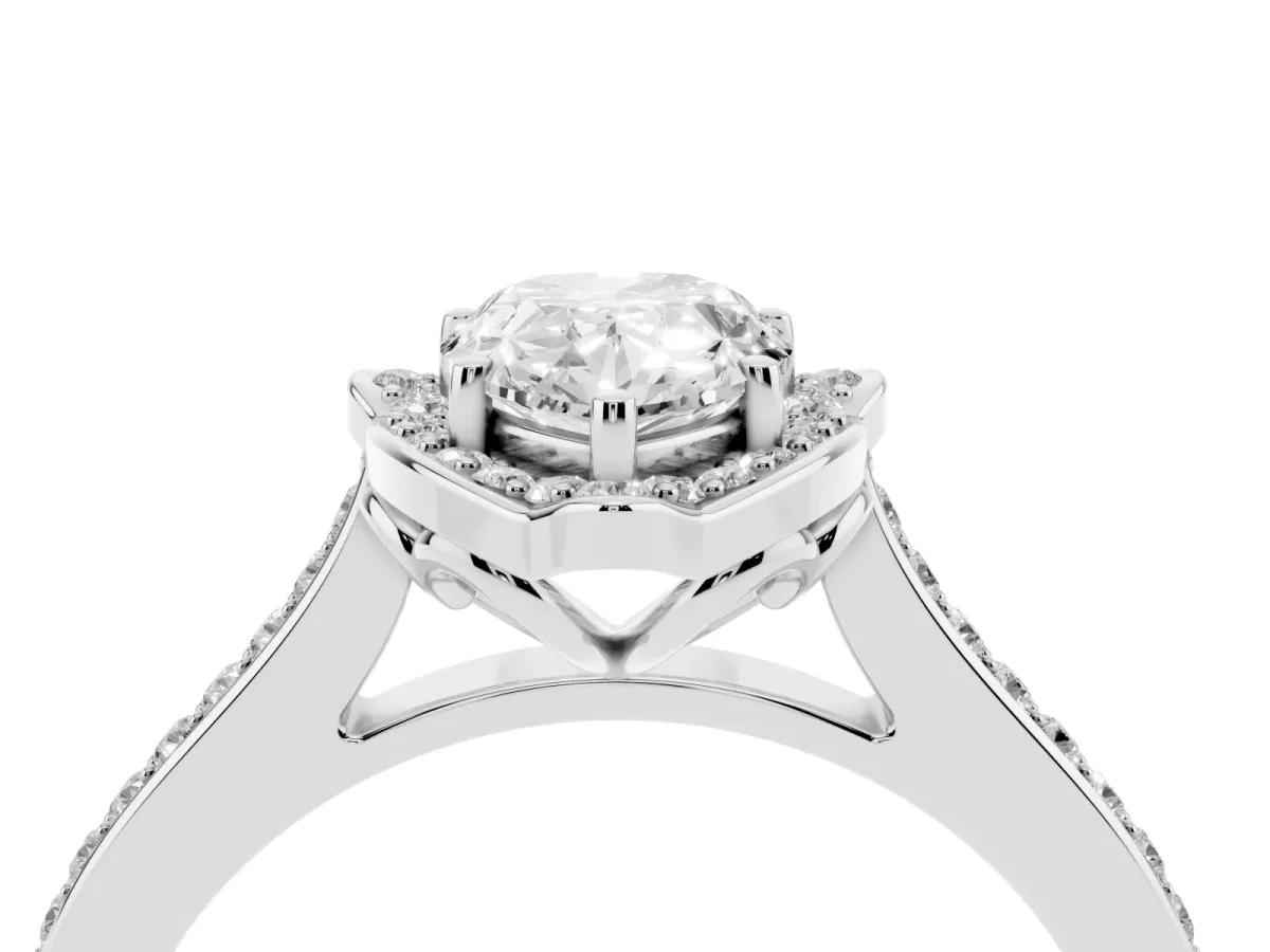 Pear Cut Halo Round Diamond Pave Band with Four-Prong Setting Silver