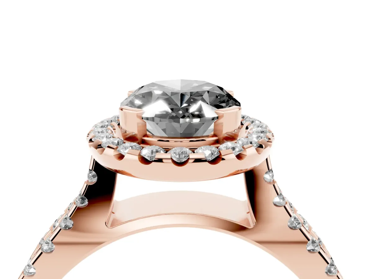 Fancy Black Oval Cut Diamond Halo Ring with Split Shank Pavé Band and Prong Setting Rose gold