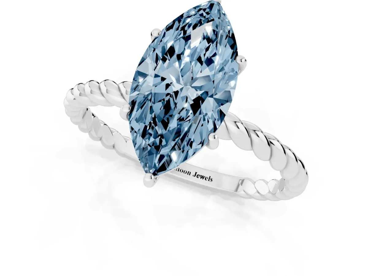 Fancy Blue Marquise Cut Solitaire Twisted Band 4-Prong Ring Silver