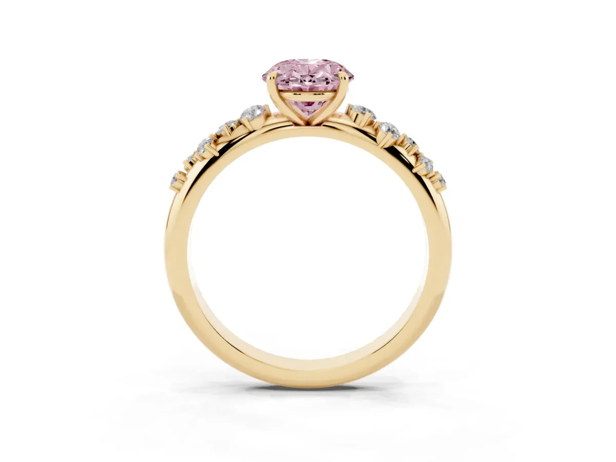 Fancy Pink Oval Cut Diamond Cluster Prong-Set Solitaire Ring Yellow gold