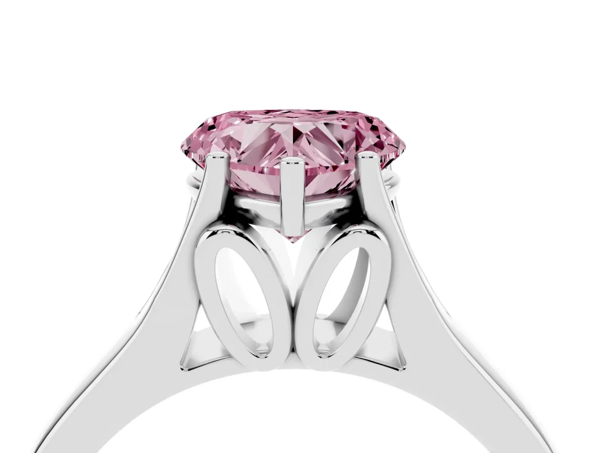 Fancy Pink Heart Cut Solitaire Diamond Ring with Cathedral Band and Four-Prong Setting Silver