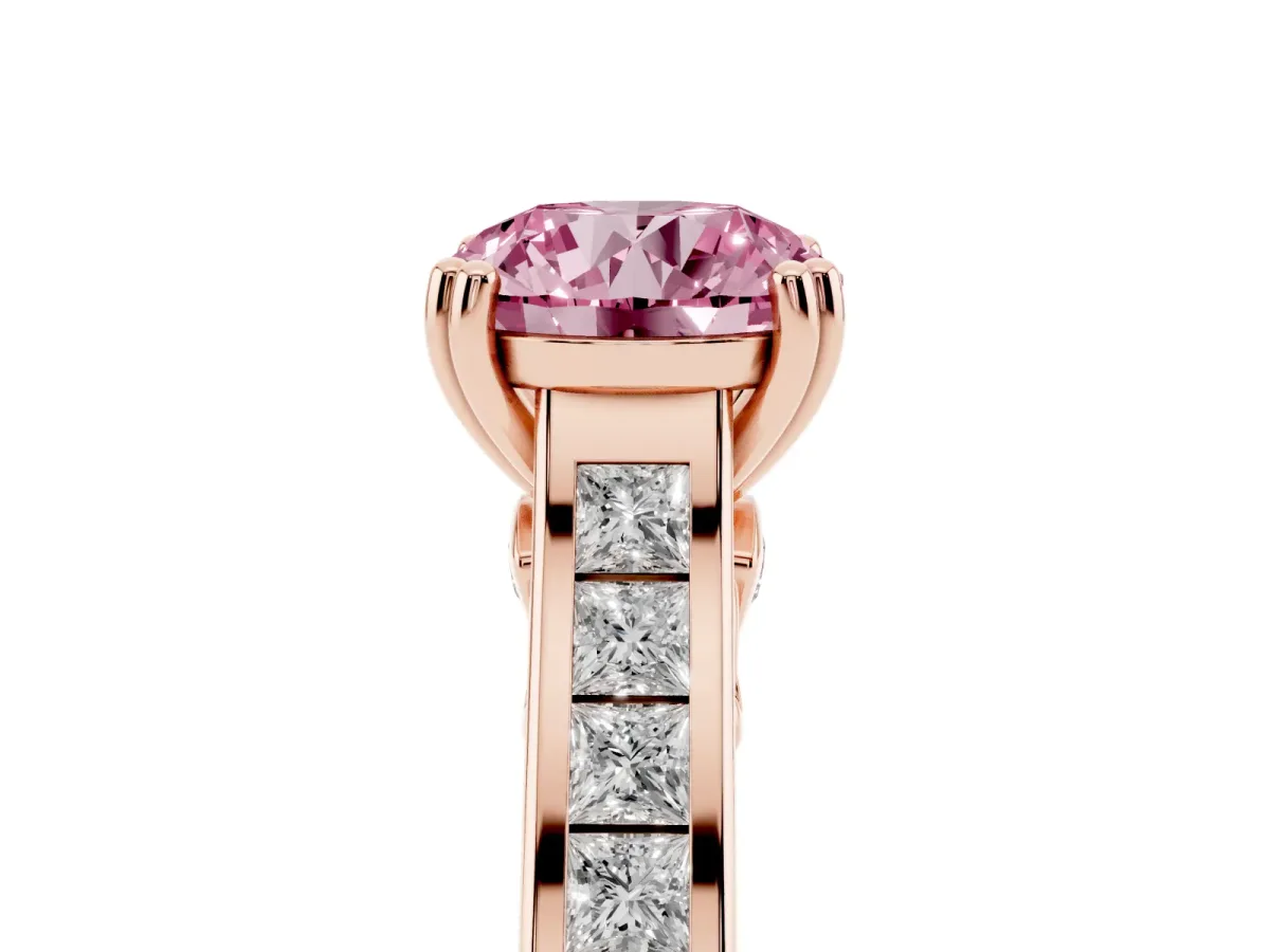 Fancy Pink Round Cut Cut Channel Set Solitaire Engagement Ring with Prong Setting Rose gold