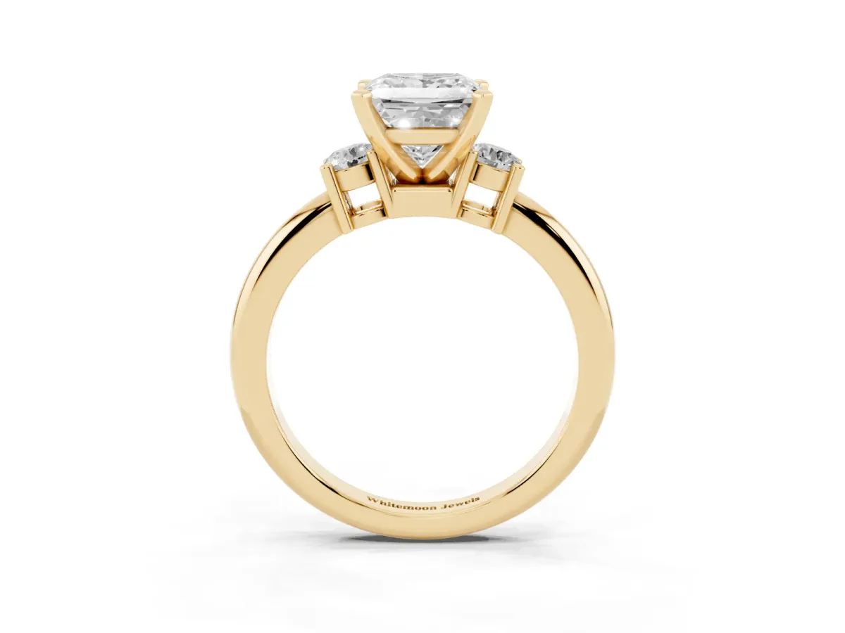 Three-Stone Princess Cut Cut Diamond Solitaire with Prong Setting and Classic Band Yellow gold