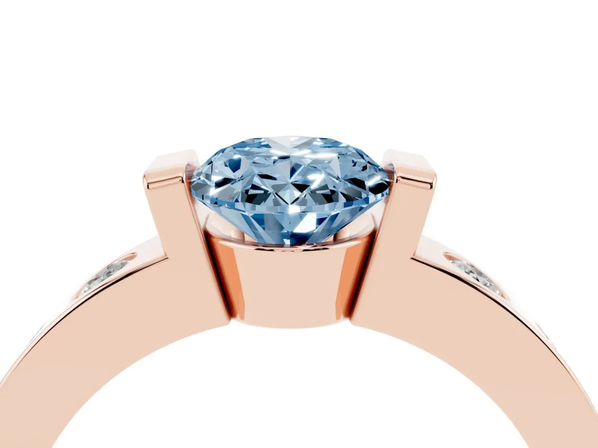 Fancy Blue Oval Cut Brilliant Channel-Set Diamond Ring with Bezel Prong Setting Rose gold