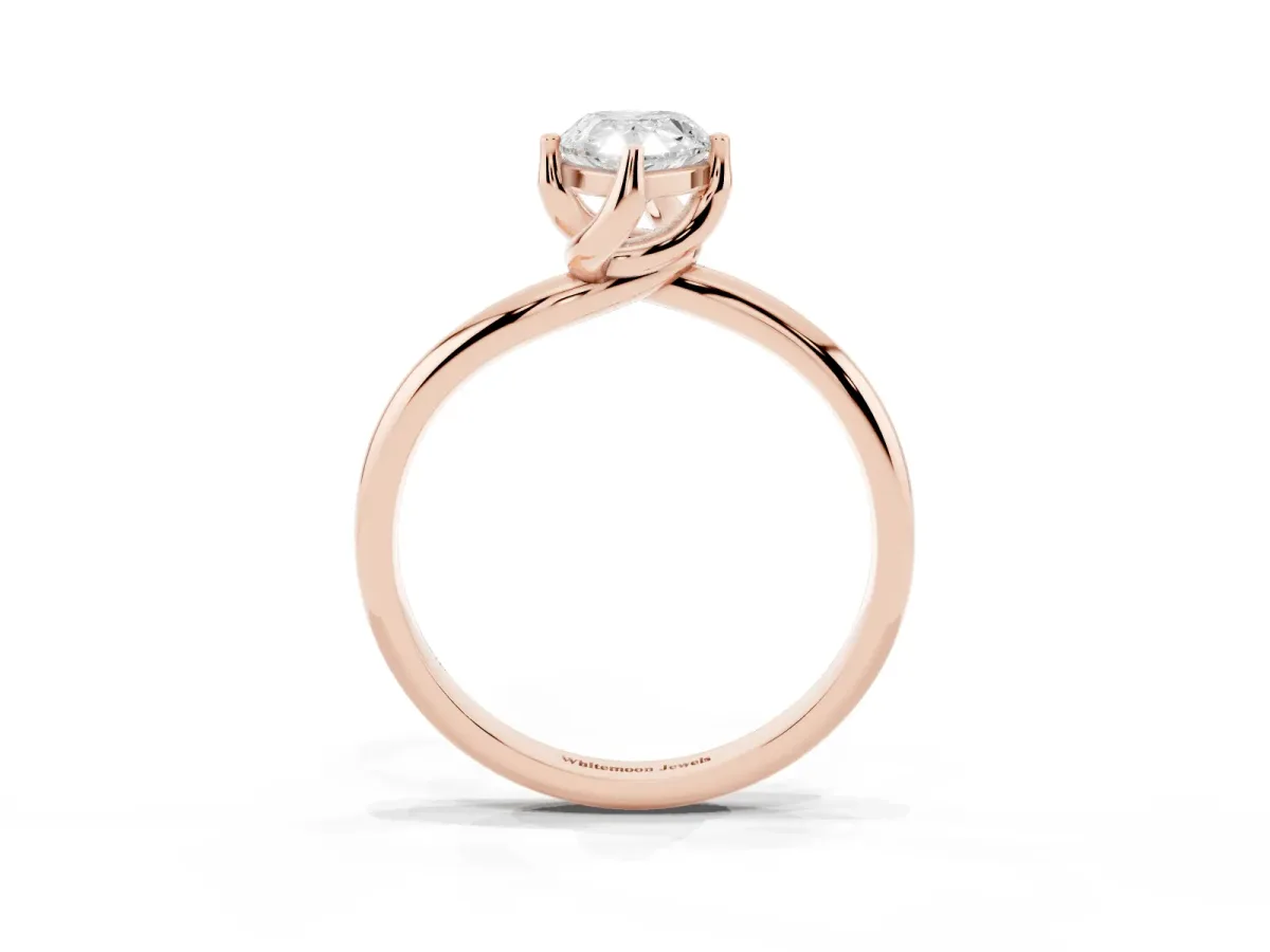 Pear Cut Diamond Solitaire Engagement Ring with Four-Prong Setting and Classic Band Rose gold