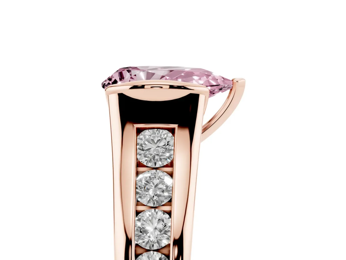 Fancy Pink Pear Cut Solitaire Bezel-Set Diamond Ring with Channel-Set Band Rose gold