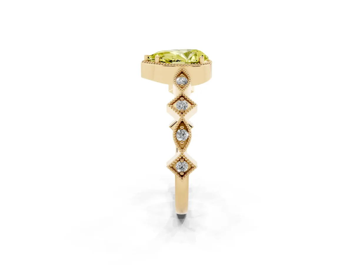 Fancy Yellow Pear Cut Milgrain Marquise Diamond Twist Band Ring Yellow gold