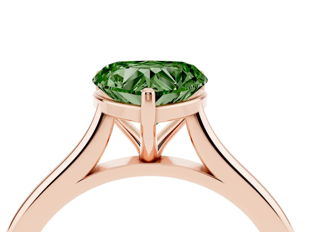 Fancy Green Heart Cut Cut Solitaire Ring with Cathedral Band and Four-Prong Setting Rose gold