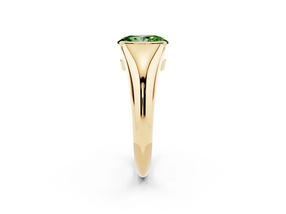 Fancy Green Oval Cut Solitaire Tension Set Diamond Ring Yellow gold