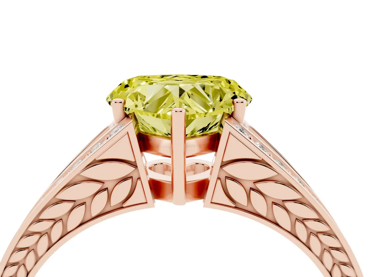 Fancy Yellow Heart Cut Diamond Split Shank Ring with Pavé Band and Four-Prong Setting Rose gold