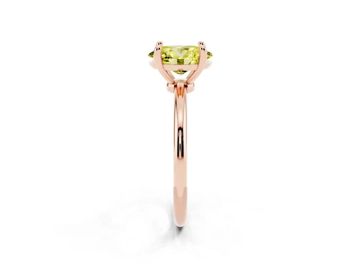 Fancy Yellow Oval Cut Solitaire Diamond Ring with 4-Prong Setting on a Classic Band Rose gold