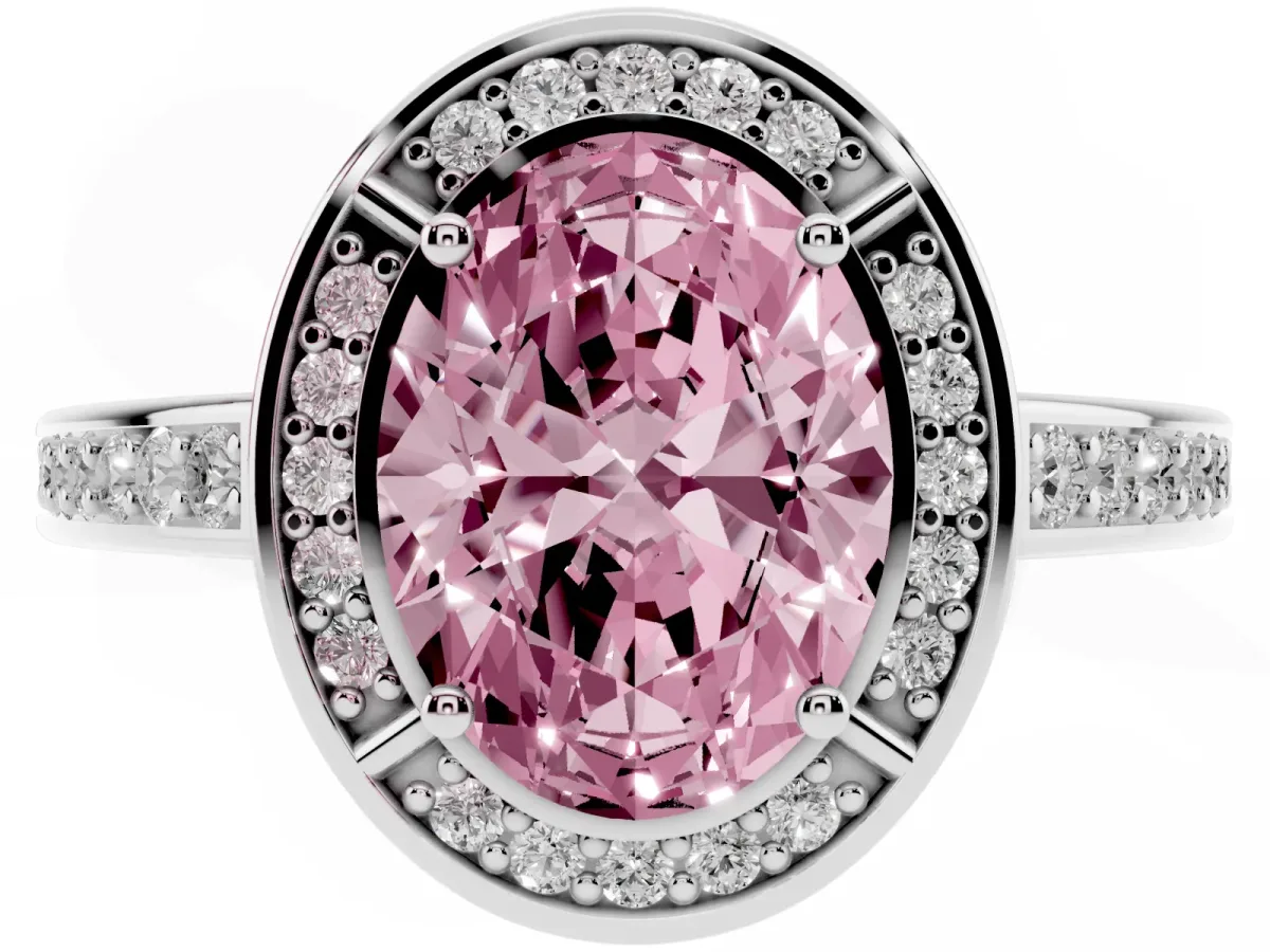 Fancy Pink Oval Cut Cut Halo Pave Split Shank Prong Setting Ring White gold