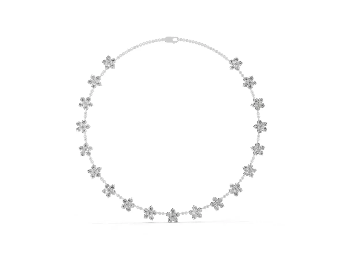 Round Diamond Floral Station Necklace with Diamond Accents Silver
