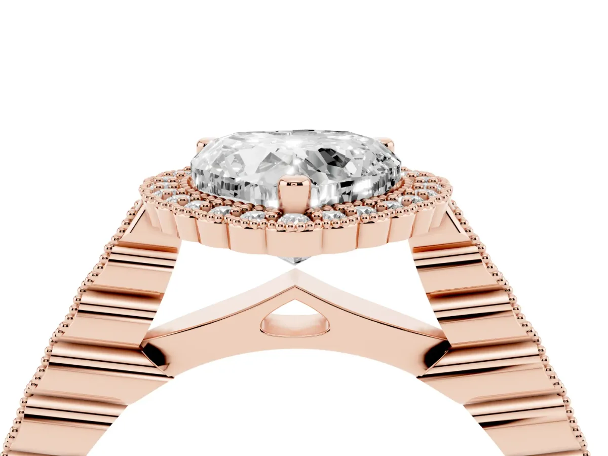 Heart Cut Cut Halo Pavé Solitaire Ring with Milgrain Band Rose gold