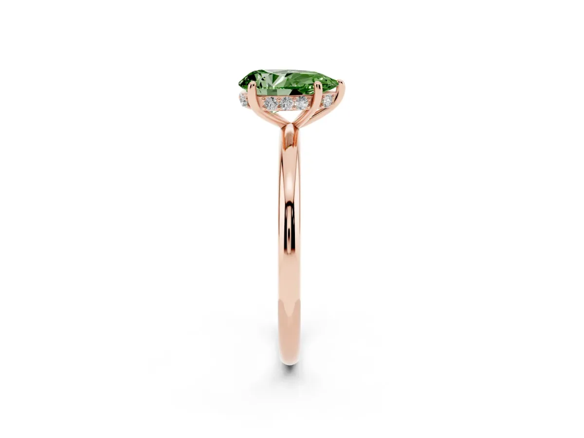 Fancy Green Pear Cut Solitaire Diamond Ring with a Classic Band and Four-Prong Setting Rose gold