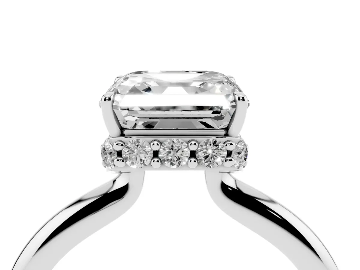 Asscher Cut Brilliant Solitaire Engagement Ring with Six-Prong Setting and Classic Band Silver