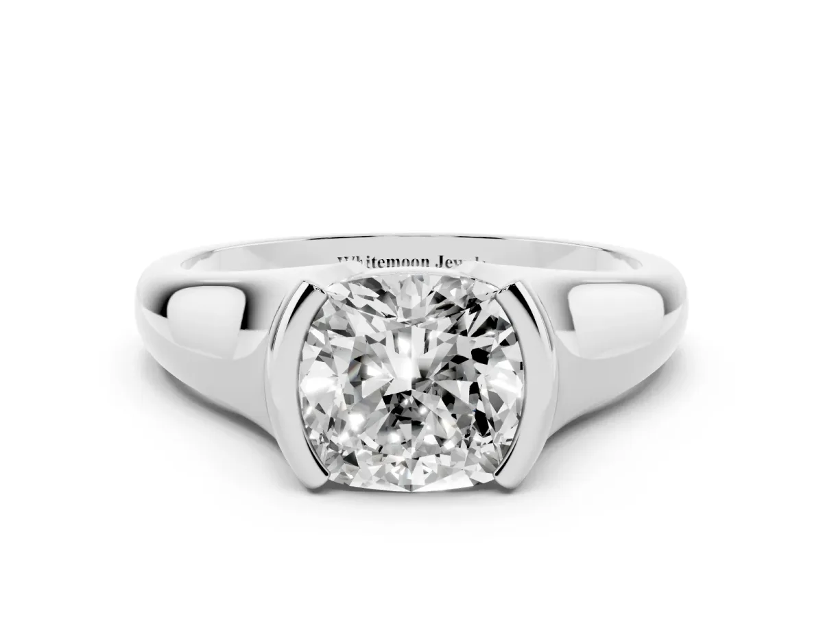 Cushion Cut Solitaire Tension Set Diamond Ring with Split Shank Band White gold