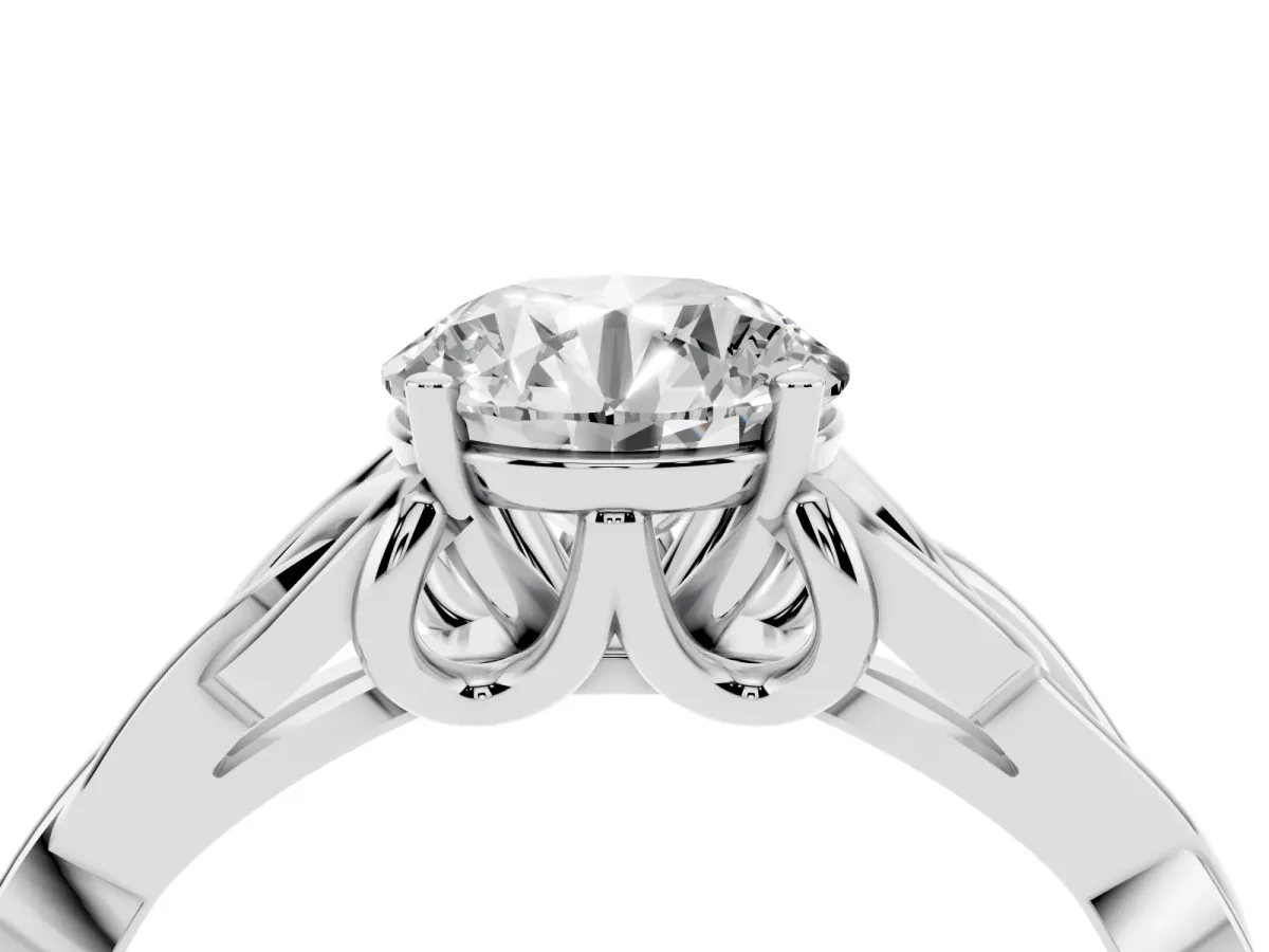 Round Cut Diamond Solitaire Engagement Ring with Celtic Knot Band and Four-Prong Setting Platinum