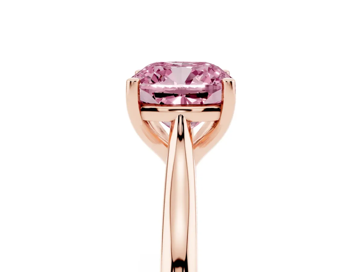 Fancy Pink Cushion Cut Cut Solitaire Ring with Cathedral Band and Four-Prong Setting Rose gold