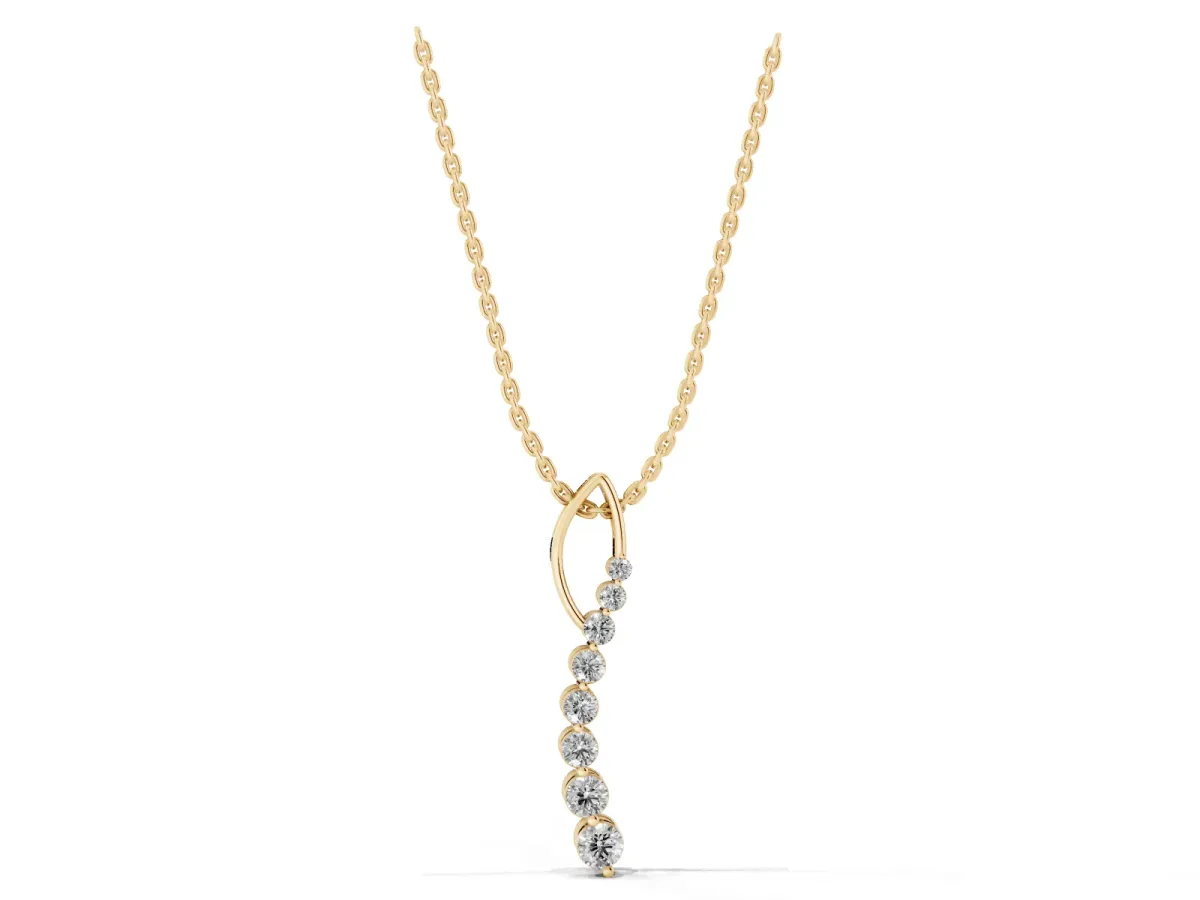 Round Diamond Channel Set Vertical Bar Pendant Yellow gold
