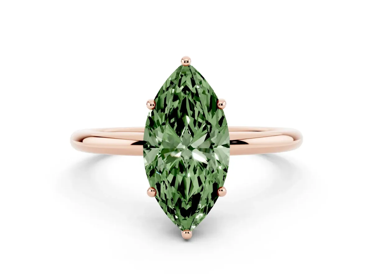 Fancy Green Marquise Cut Solitaire Diamond Ring with a Classic Band and Four-Prong Setting Rose gold