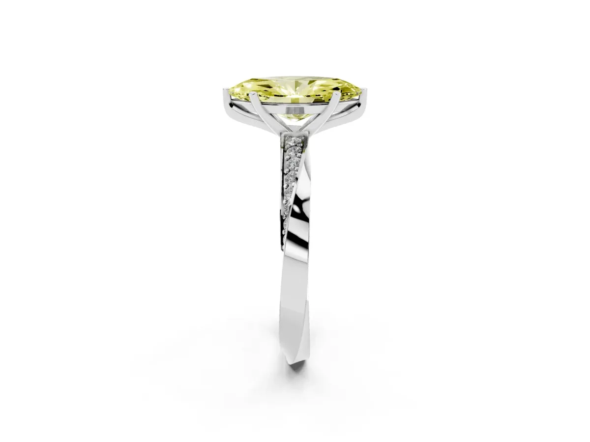 Fancy Yellow Marquise Cut Diamond Engagement Ring with Side Stone Accents and Four-Prong Setting Silver