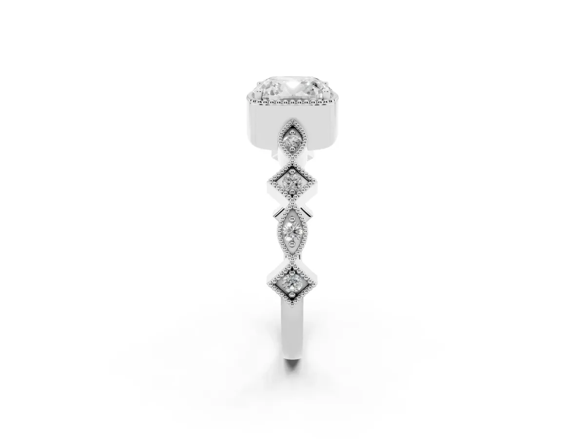 Cushion Cut Milgrain Marquise Diamond Twist Band Ring Platinum
