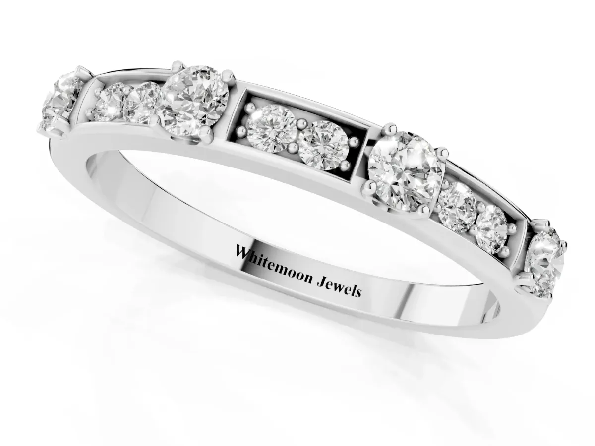 Round Diamond Channel Set Eternity Band with Prong Setting Silver