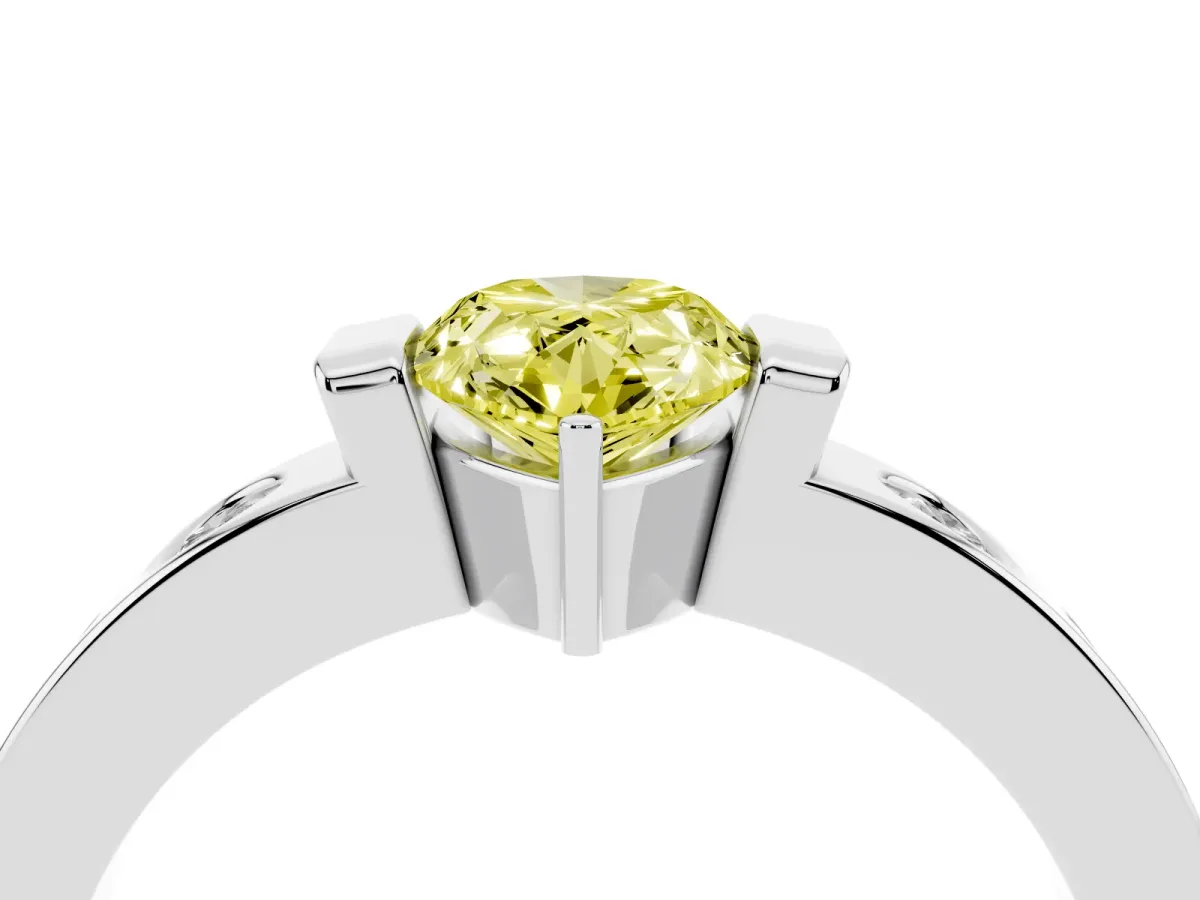 Fancy Yellow Pear Cut Brilliant Channel-Set Diamond Ring with Bezel Prong Setting Silver