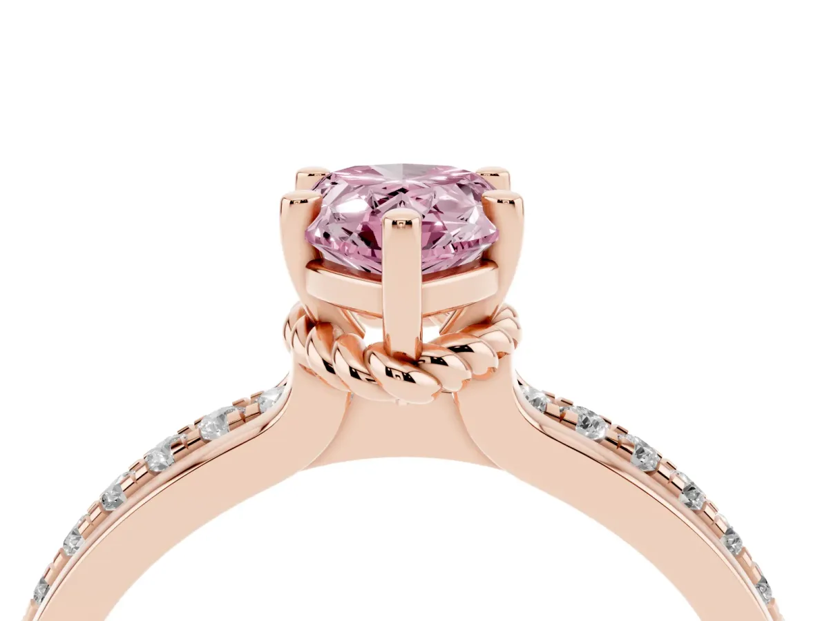 Fancy Pink Pear Cut Solitaire Diamond Ring with Channel Set Band and Six-Prong Setting Rose gold