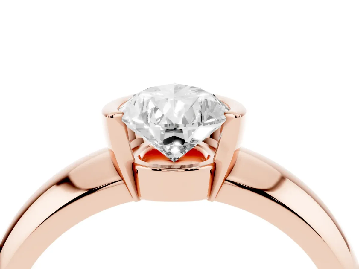 Pear Cut Solitaire Tension Set Diamond Ring with Wide Band Rose gold