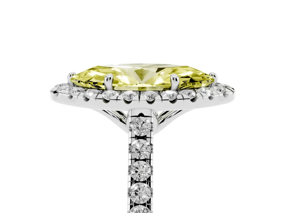 Fancy Yellow Marquise Cut Halo Pavé Diamond Engagement Ring with Four-Prong Setting Silver