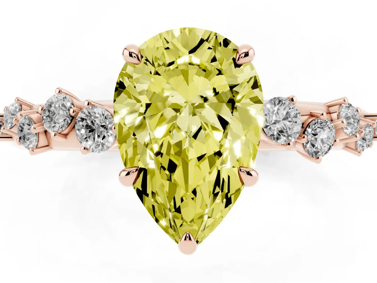 Fancy Yellow Pear Cut Diamond Cluster Prong-Set Solitaire Ring Rose gold